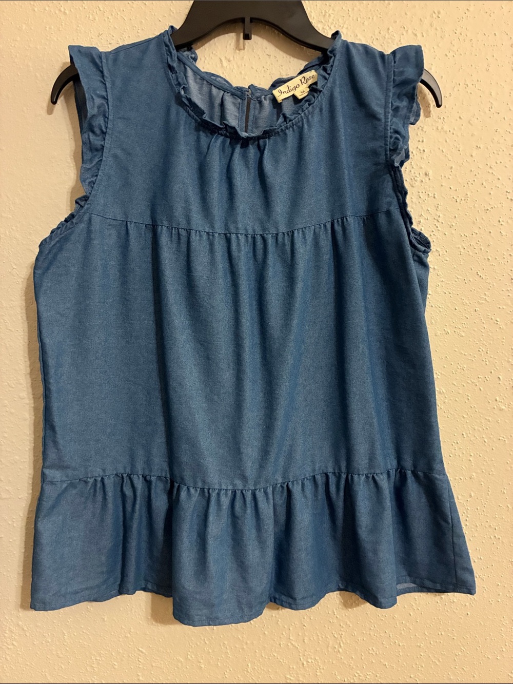 Women's Blue Ruffle-Trim Chambray Peplum Camisole